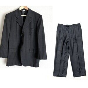 Brioni Mens Palatino Grid Pattern 3 Button Suit Jacket Size 44 R Charcoal